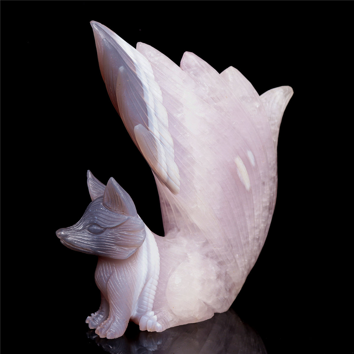 8" Amethyst Agate Crystal Nine Tail Fox Figurine Decor