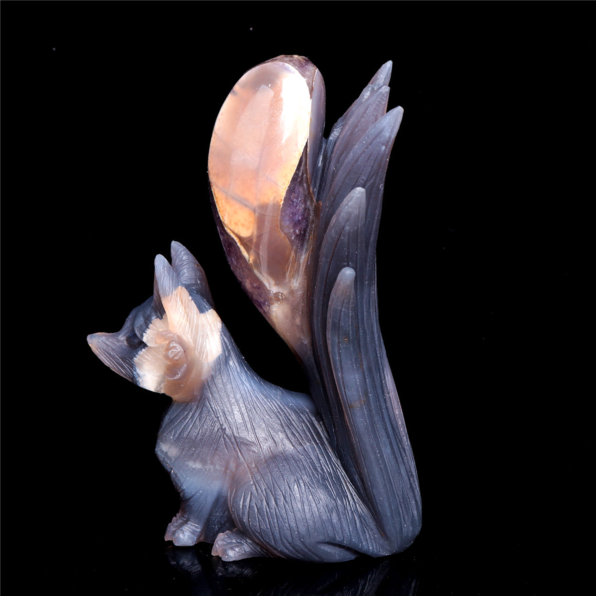 6" Druzy Agate Crystal Nine Tail Fox Figurine Decor