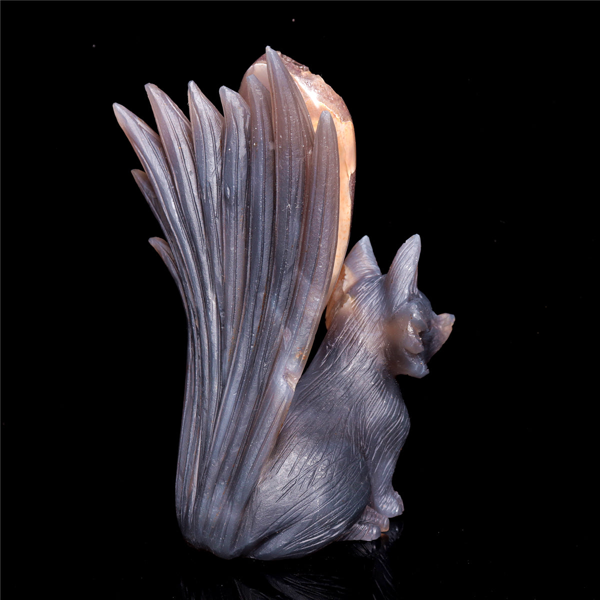 6" Druzy Agate Crystal Nine Tail Fox Figurine Decor