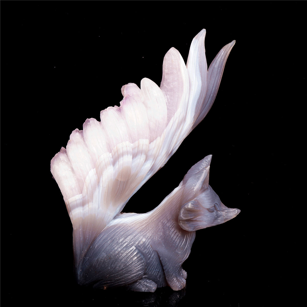 7" Amethyst Agate Crystal Nine Tail Fox Figurine Decor