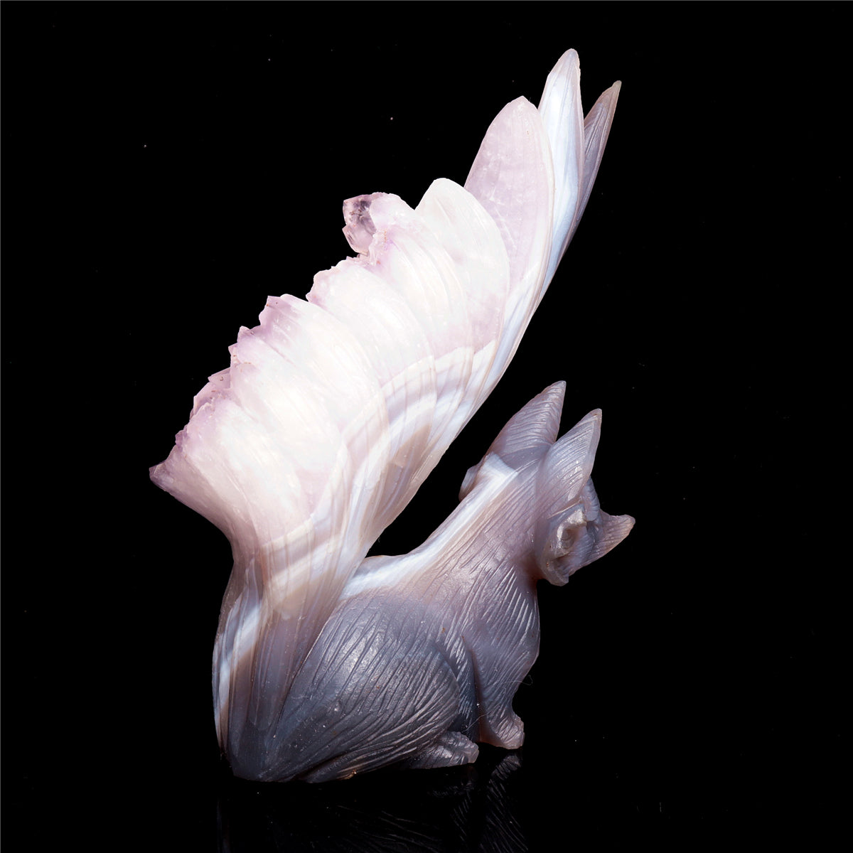 7" Amethyst Agate Crystal Nine Tail Fox Figurine Decor