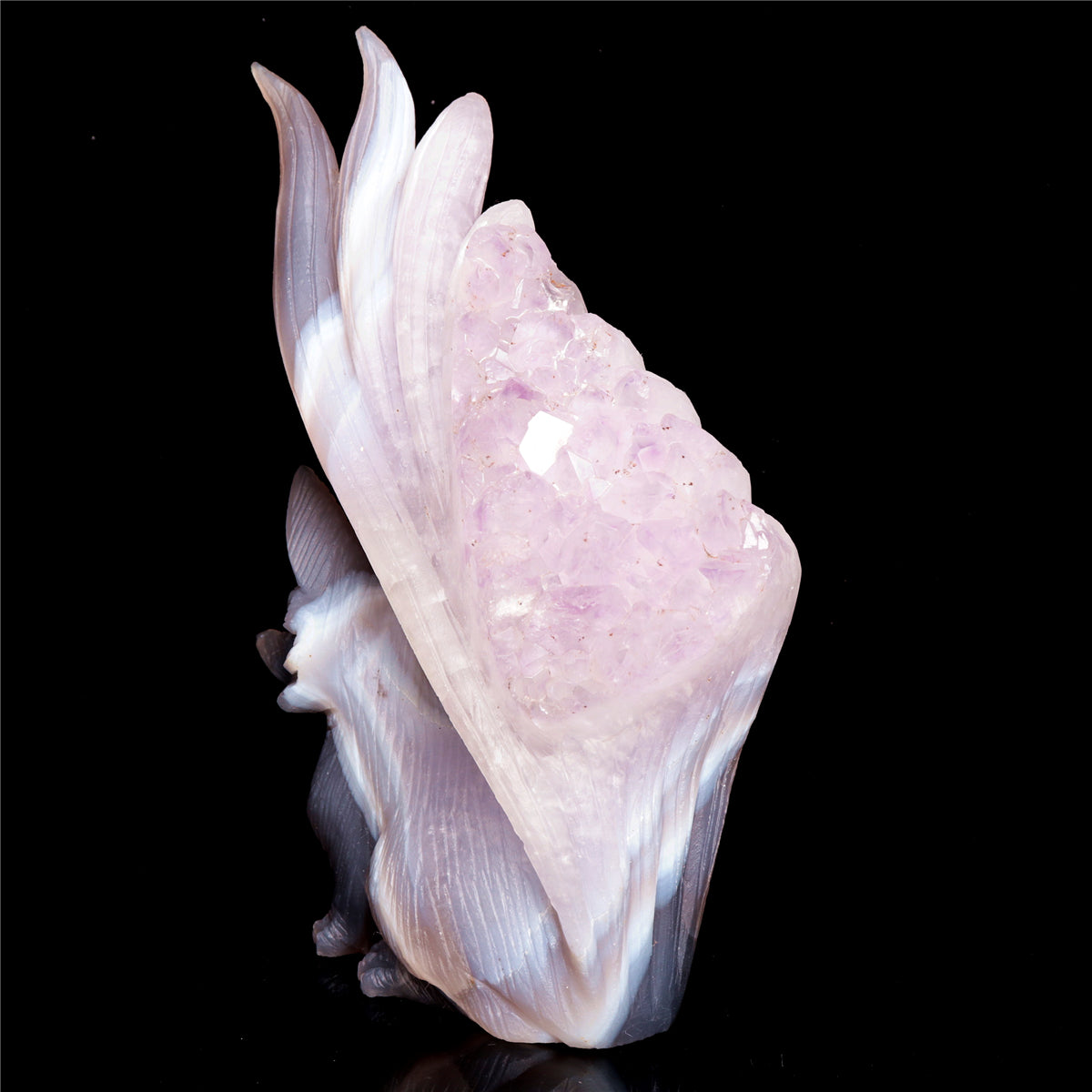 7" Amethyst Agate Crystal Nine Tail Fox Figurine Decor