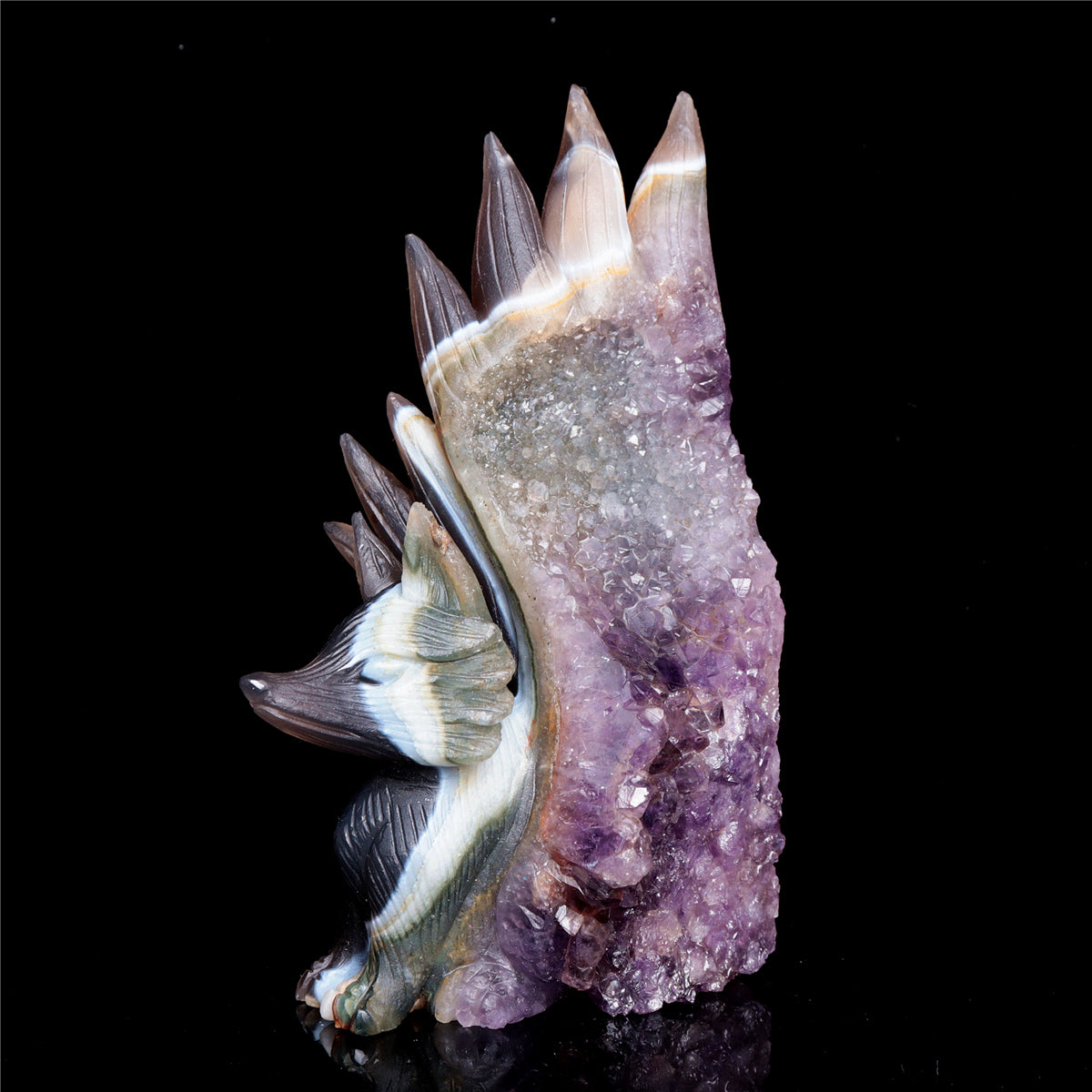 6" Druzy Agate Crystal Nine Tail Fox Figurine Decor