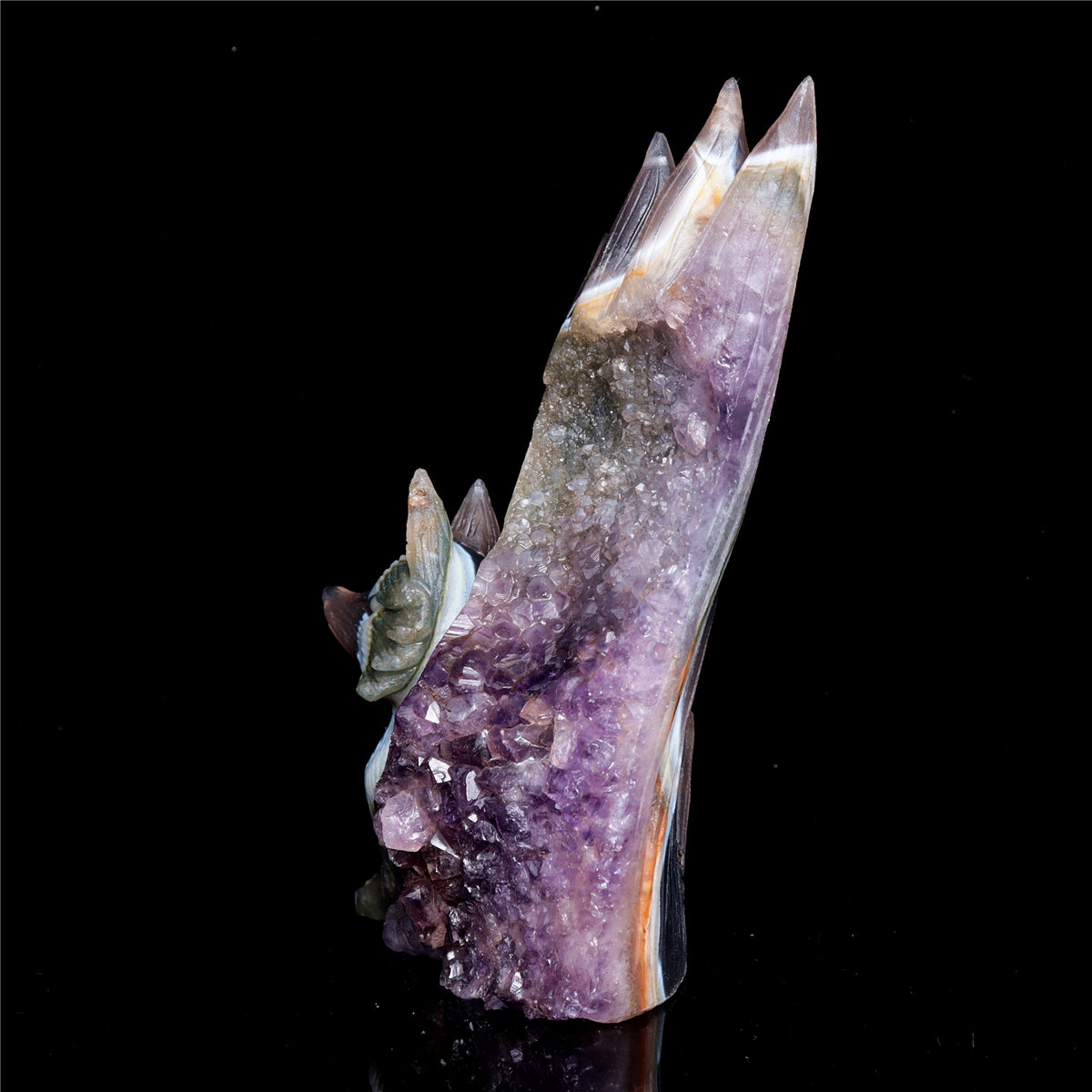 6" Druzy Agate Crystal Nine Tail Fox Figurine Decor