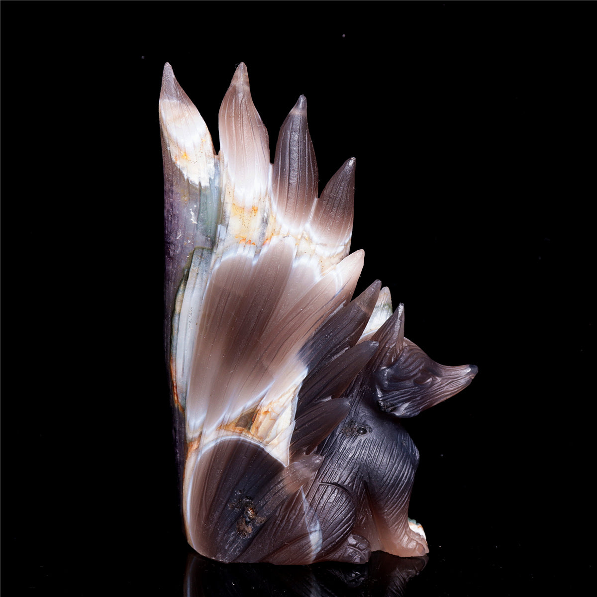 6" Druzy Agate Crystal Nine Tail Fox Figurine Decor