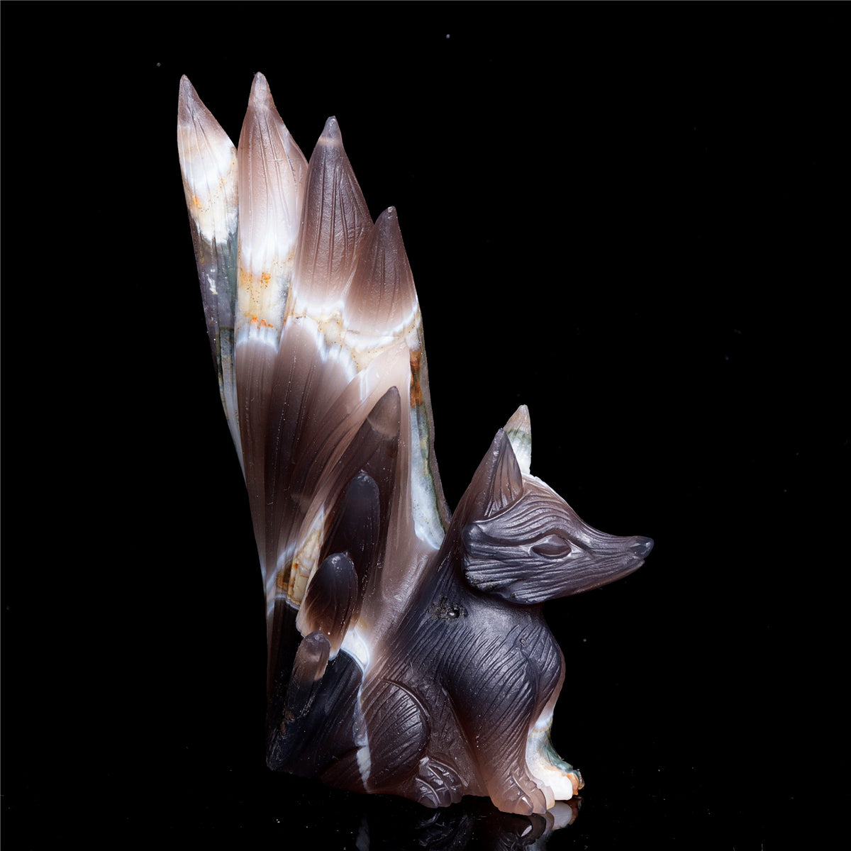 6" Druzy Agate Crystal Nine Tail Fox Figurine Decor