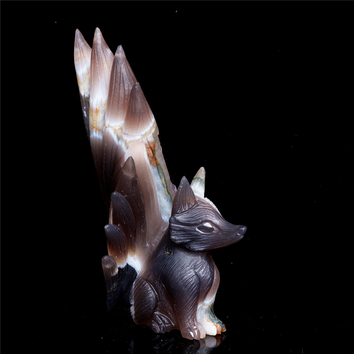 6" Druzy Agate Crystal Nine Tail Fox Figurine Decor