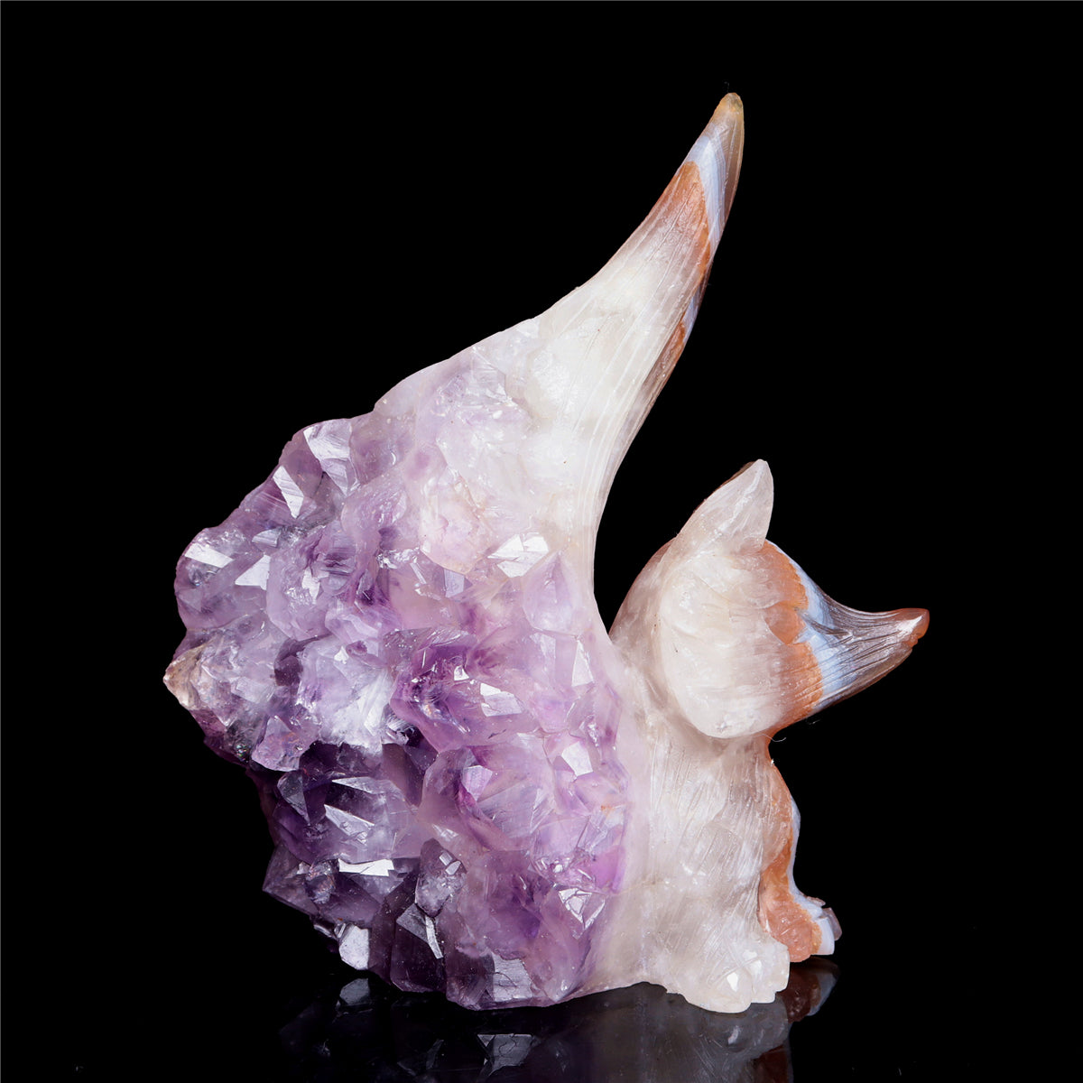 5" Amethyst Agate Crystal Nine Tail Fox Figurine Decor