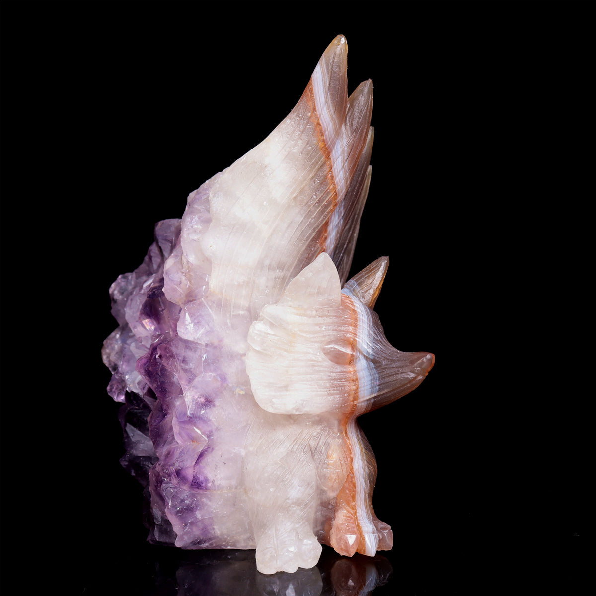 5" Amethyst Agate Crystal Nine Tail Fox Figurine Decor