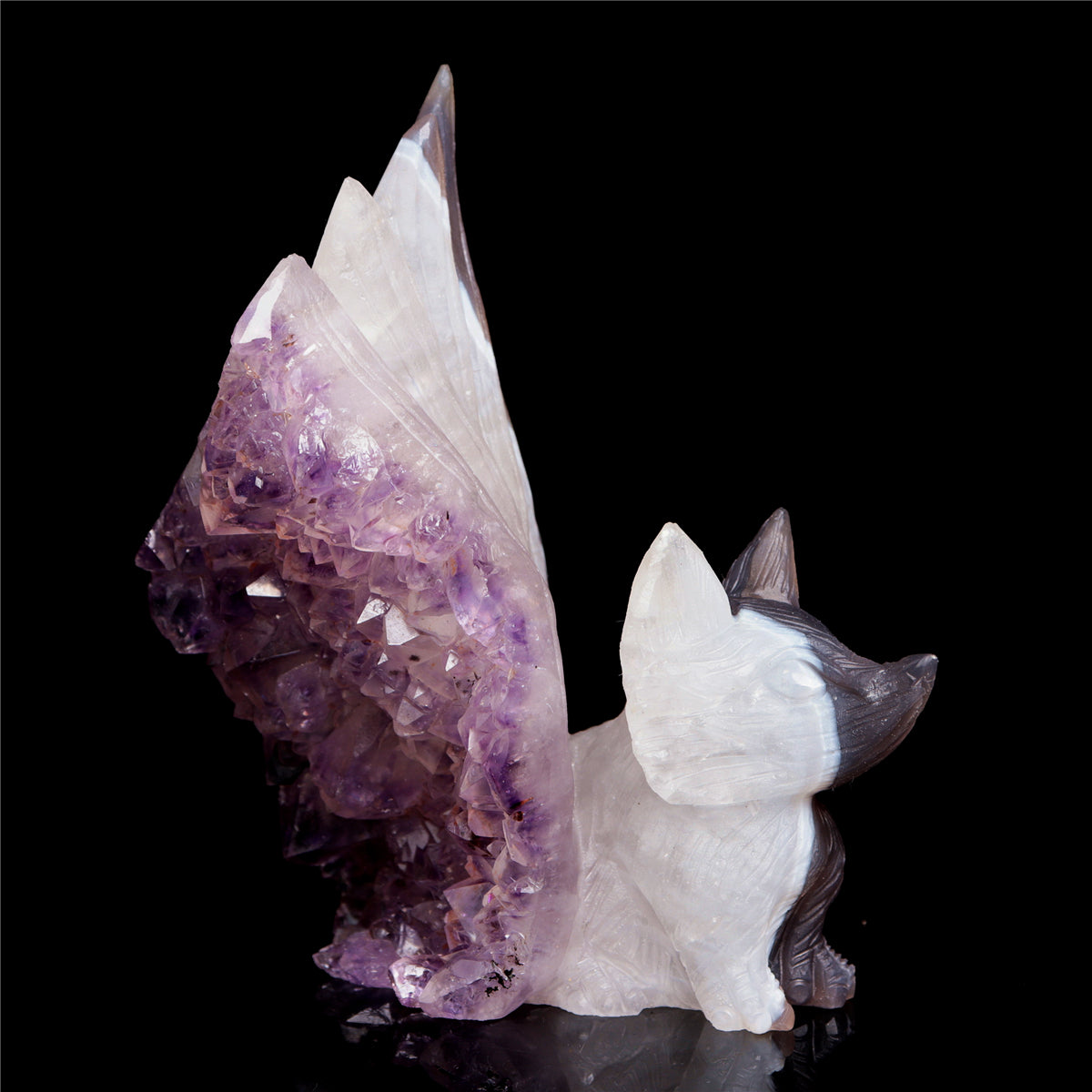 5.5" Amethyst Agate Crystal Nine Tail Fox Figurine Decor