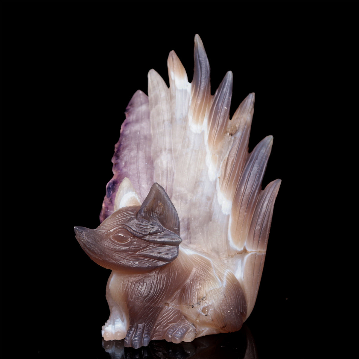5.5" Amethyst Agate Crystal Nine Tail Fox Figurine Decor