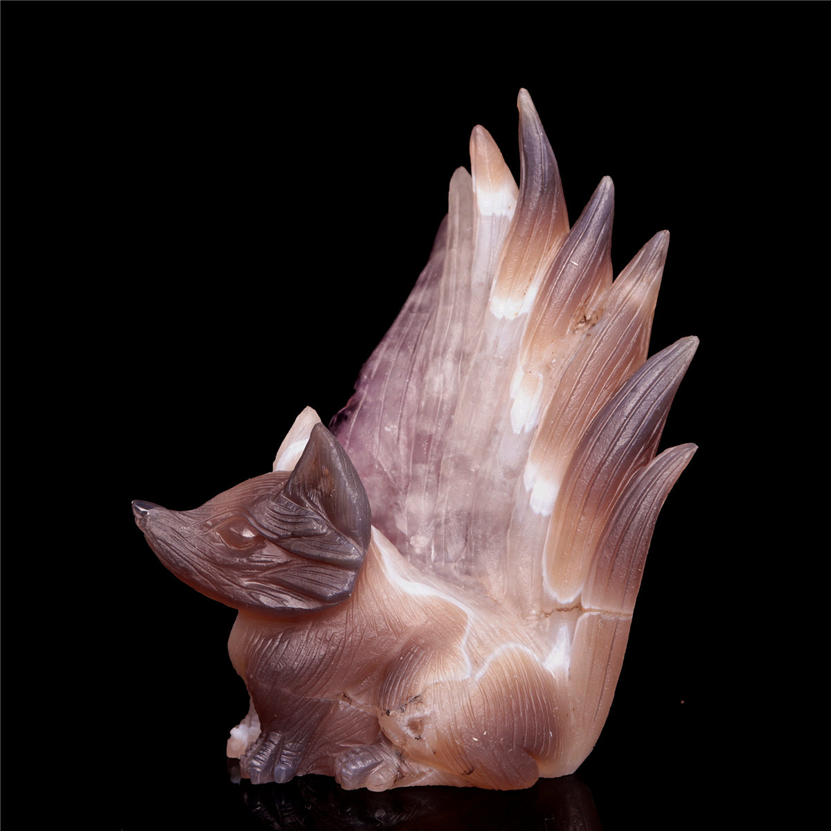 5.5" Amethyst Agate Crystal Nine Tail Fox Figurine Decor