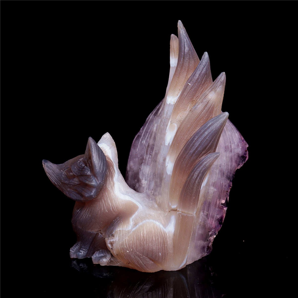 5.5" Amethyst Agate Crystal Nine Tail Fox Figurine Decor