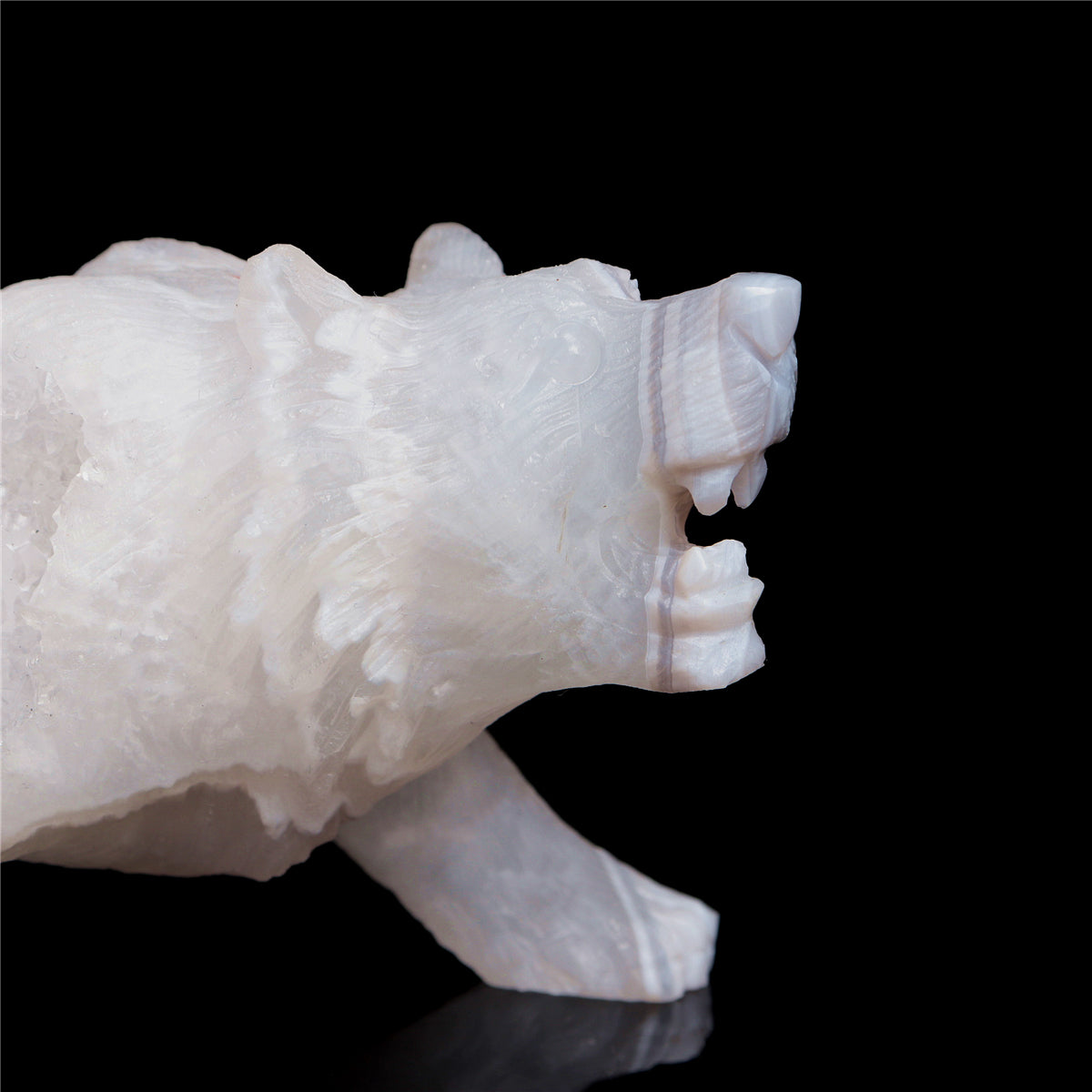 6" Druzy Agate Crystal Wolf Figurine Stone Animal Carvings