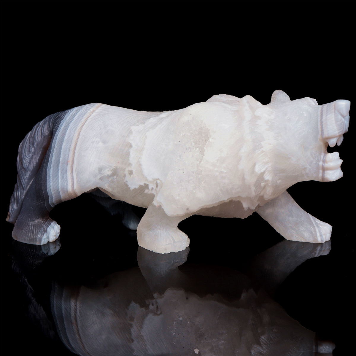 6" Druzy Agate Crystal Wolf Figurine Stone Animal Carvings