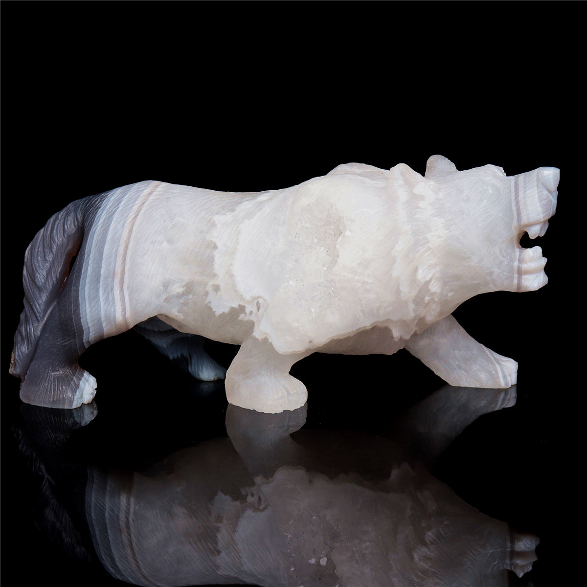 6" Druzy Agate Crystal Wolf Figurine Stone Animal Carvings