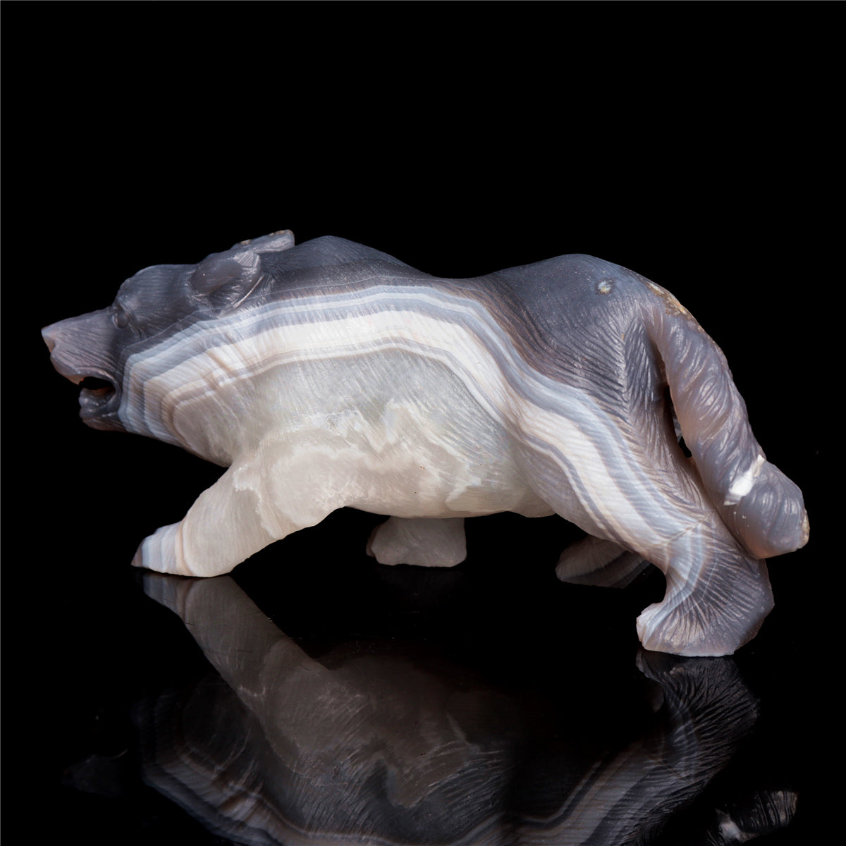 6" Druzy Agate Crystal Wolf Figurine Stone Animal Carvings