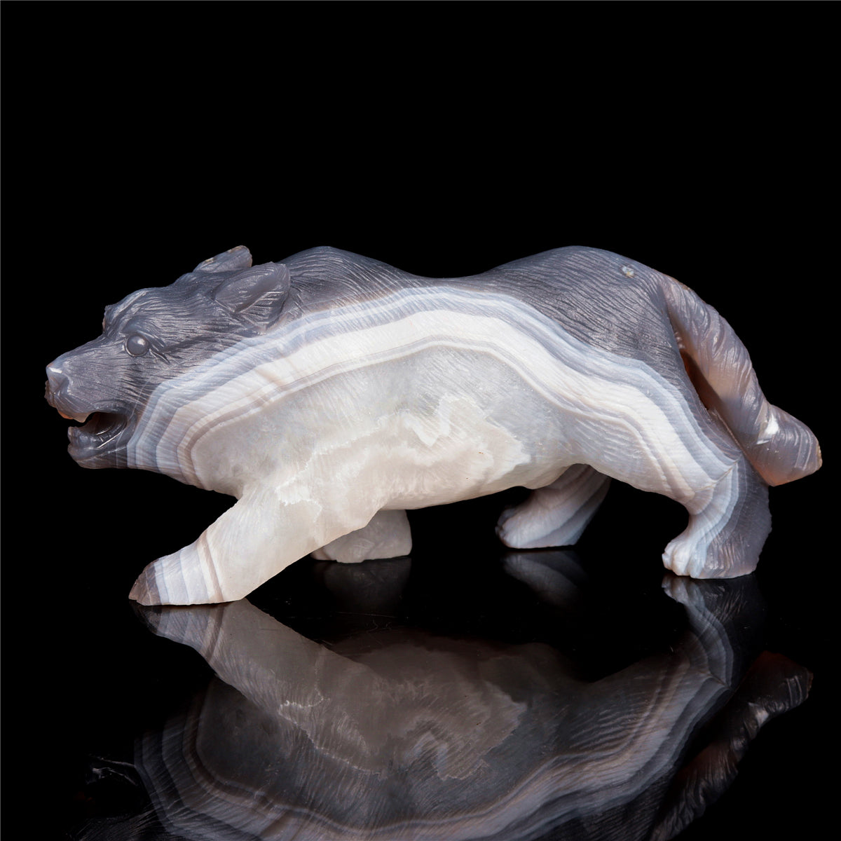 6" Druzy Agate Crystal Wolf Figurine Stone Animal Carvings
