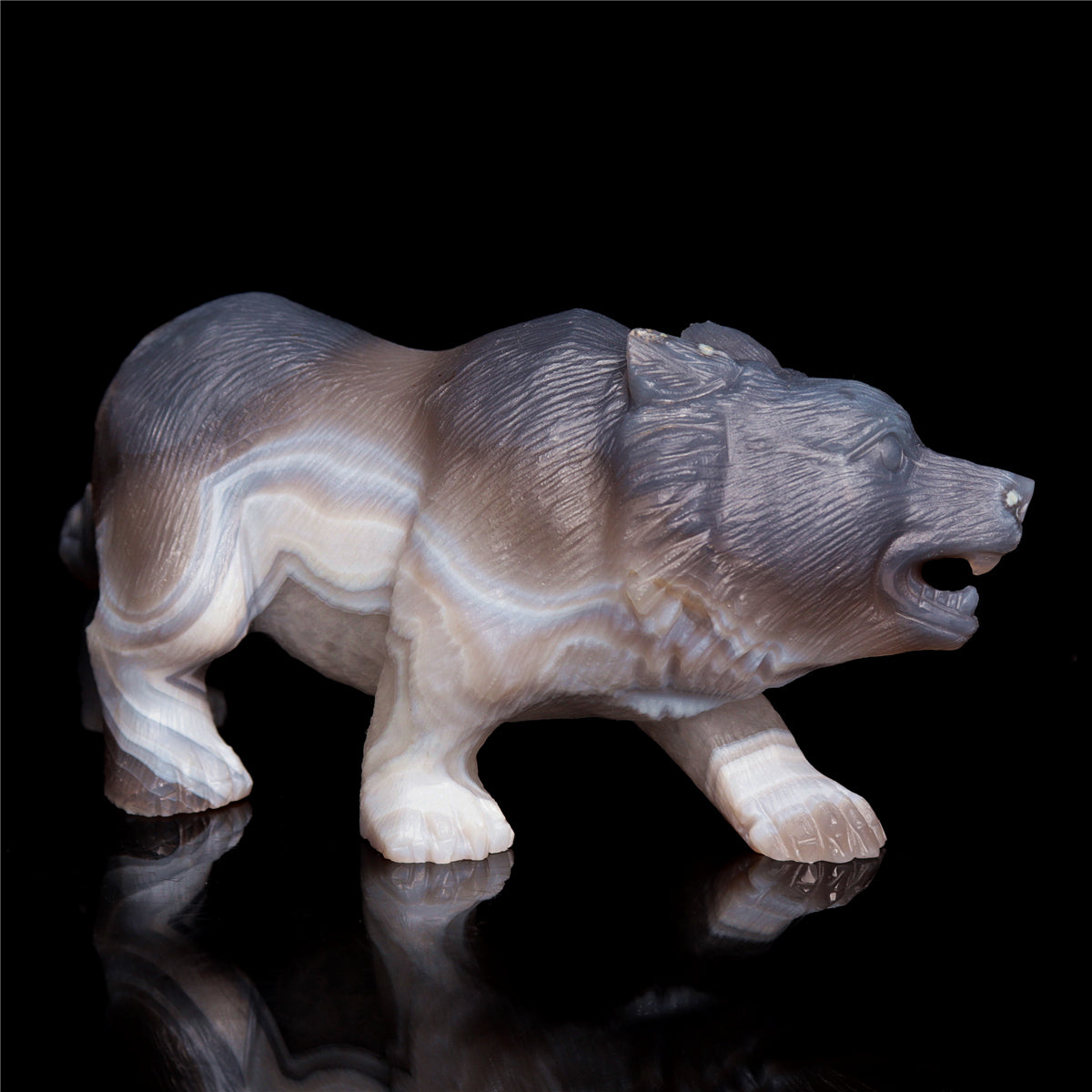 6" Druzy Agate Crystal Wolf Figurine Stone Animal Carvings