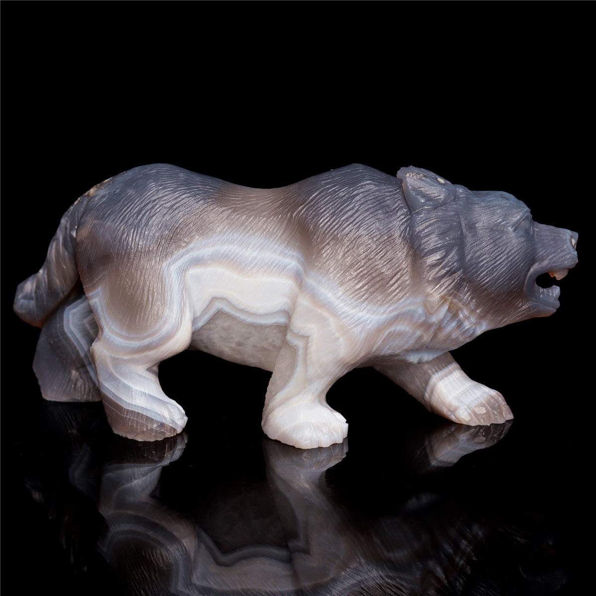 6" Druzy Agate Crystal Wolf Figurine Stone Animal Carvings