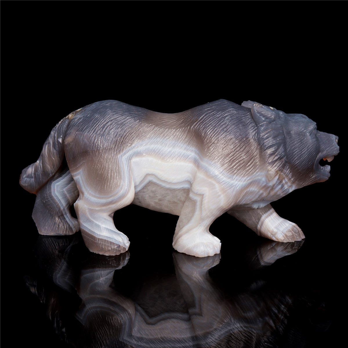 6" Druzy Agate Crystal Wolf Figurine Stone Animal Carvings