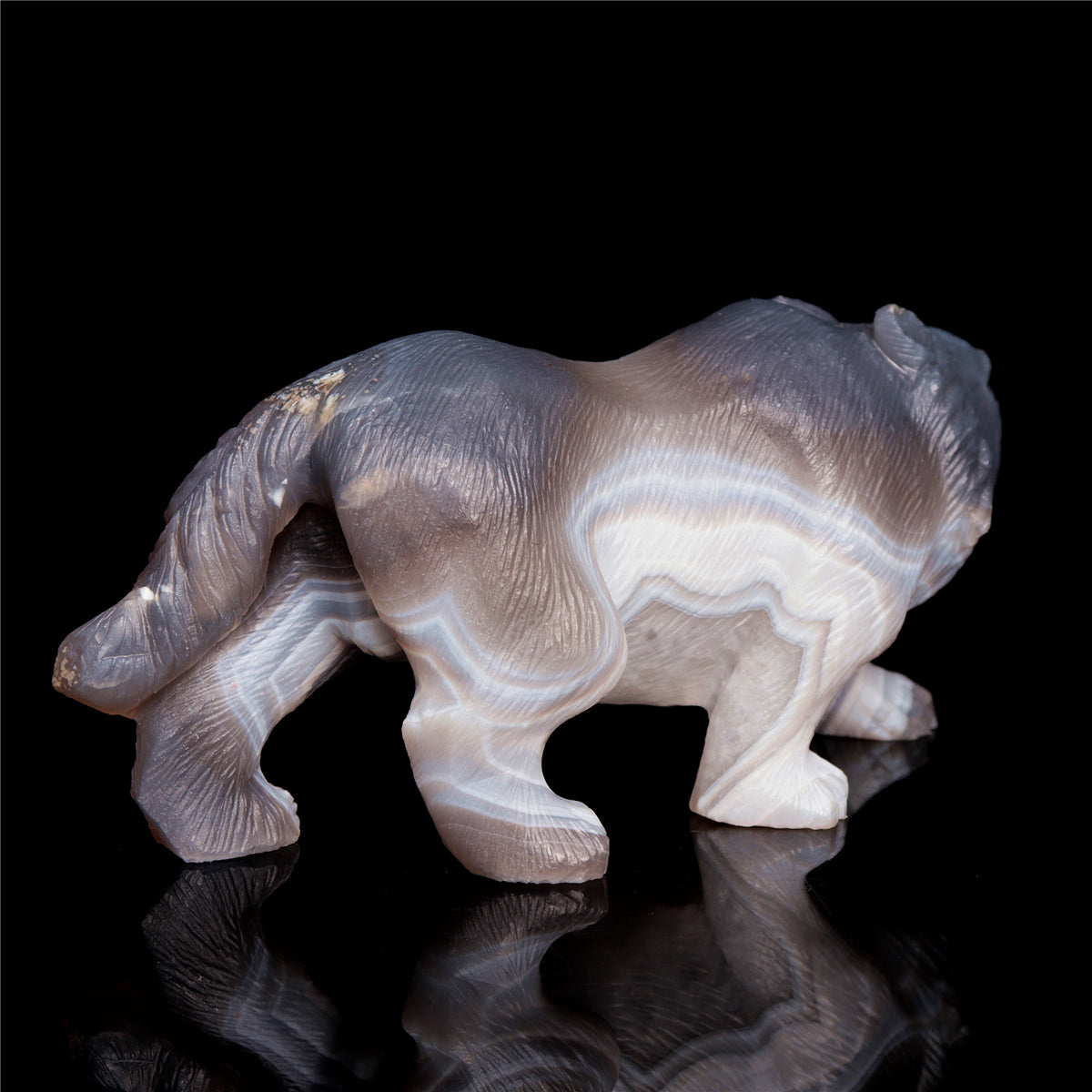 6" Druzy Agate Crystal Wolf Figurine Stone Animal Carvings