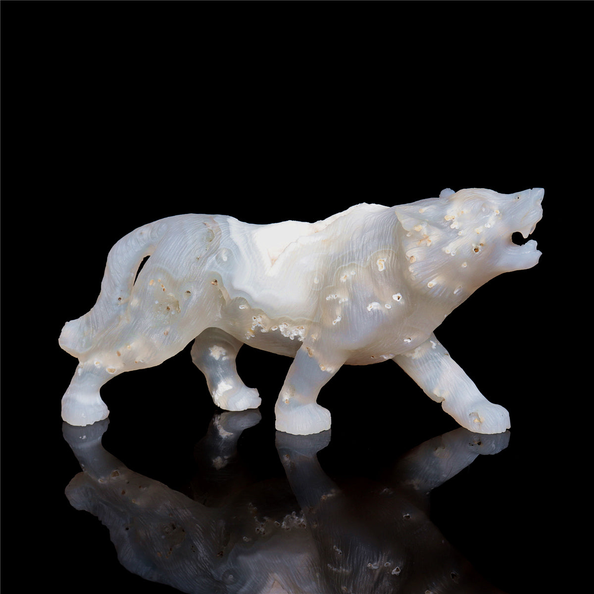 6" Druzy Agate Crystal Wolf Figurine Stone Animal Carvings