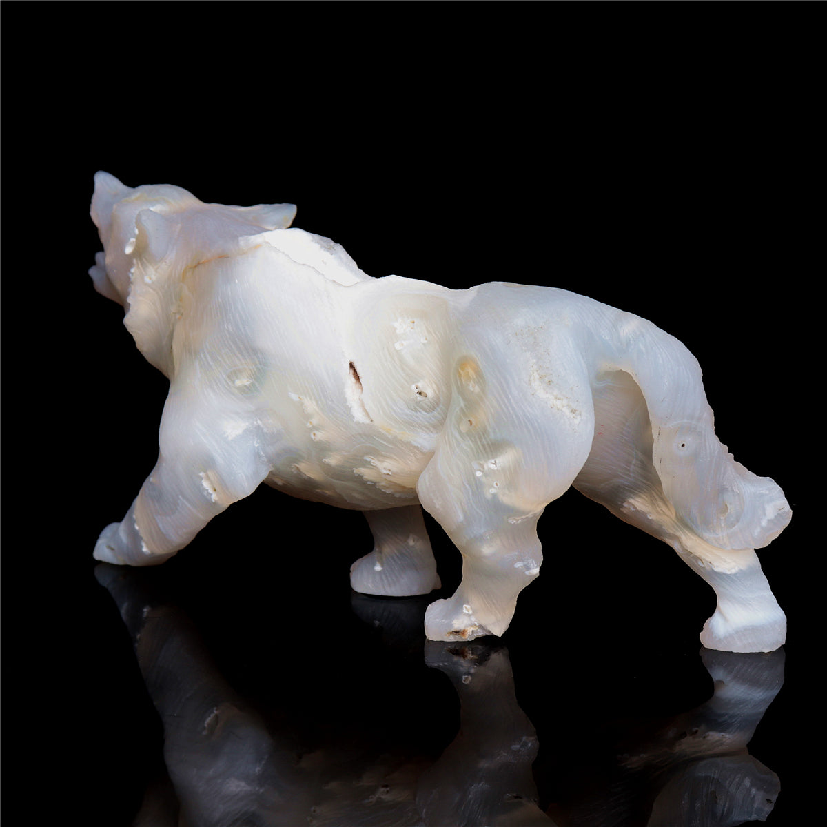 6" Druzy Agate Crystal Wolf Figurine Stone Animal Carvings
