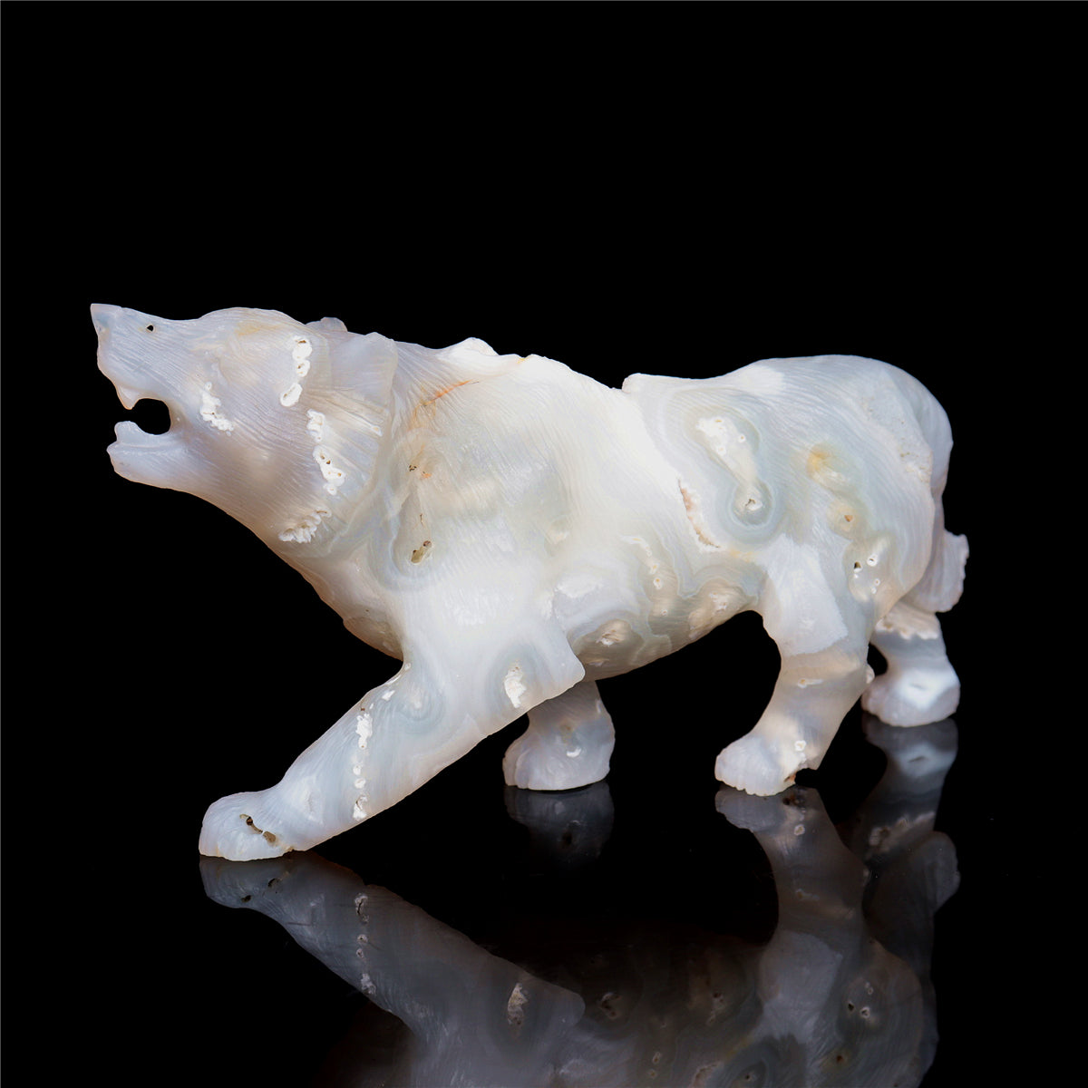 6" Druzy Agate Crystal Wolf Figurine Stone Animal Carvings