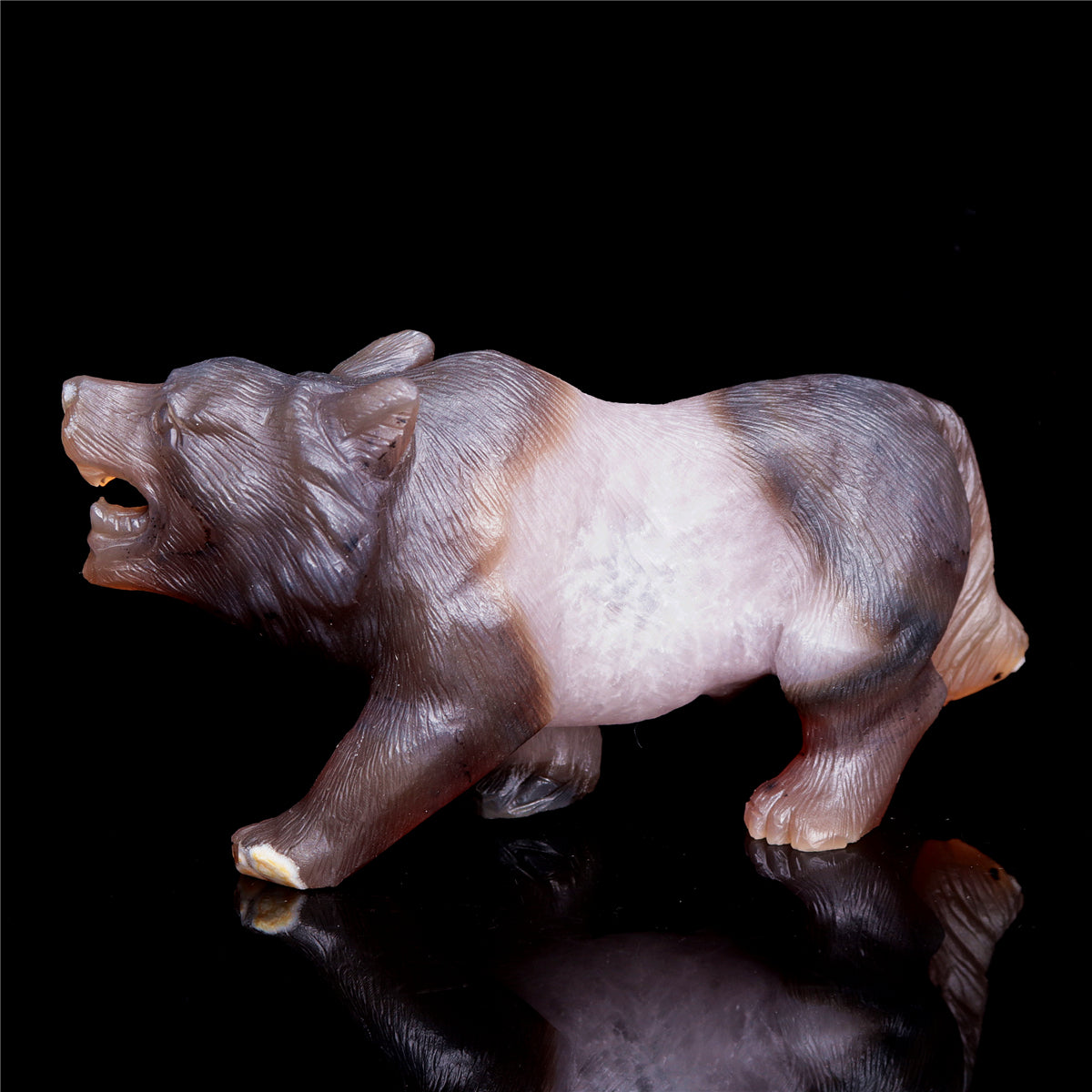 6" Druzy Agate Crystal Wolf Figurine Stone Animal Carvings