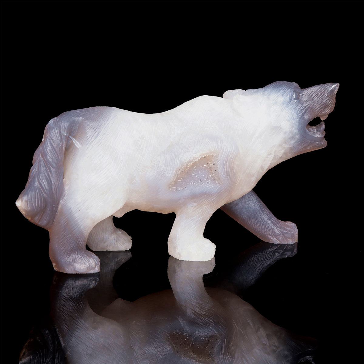 6" Druzy Agate Crystal Wolf Figurine Stone Animal Carvings