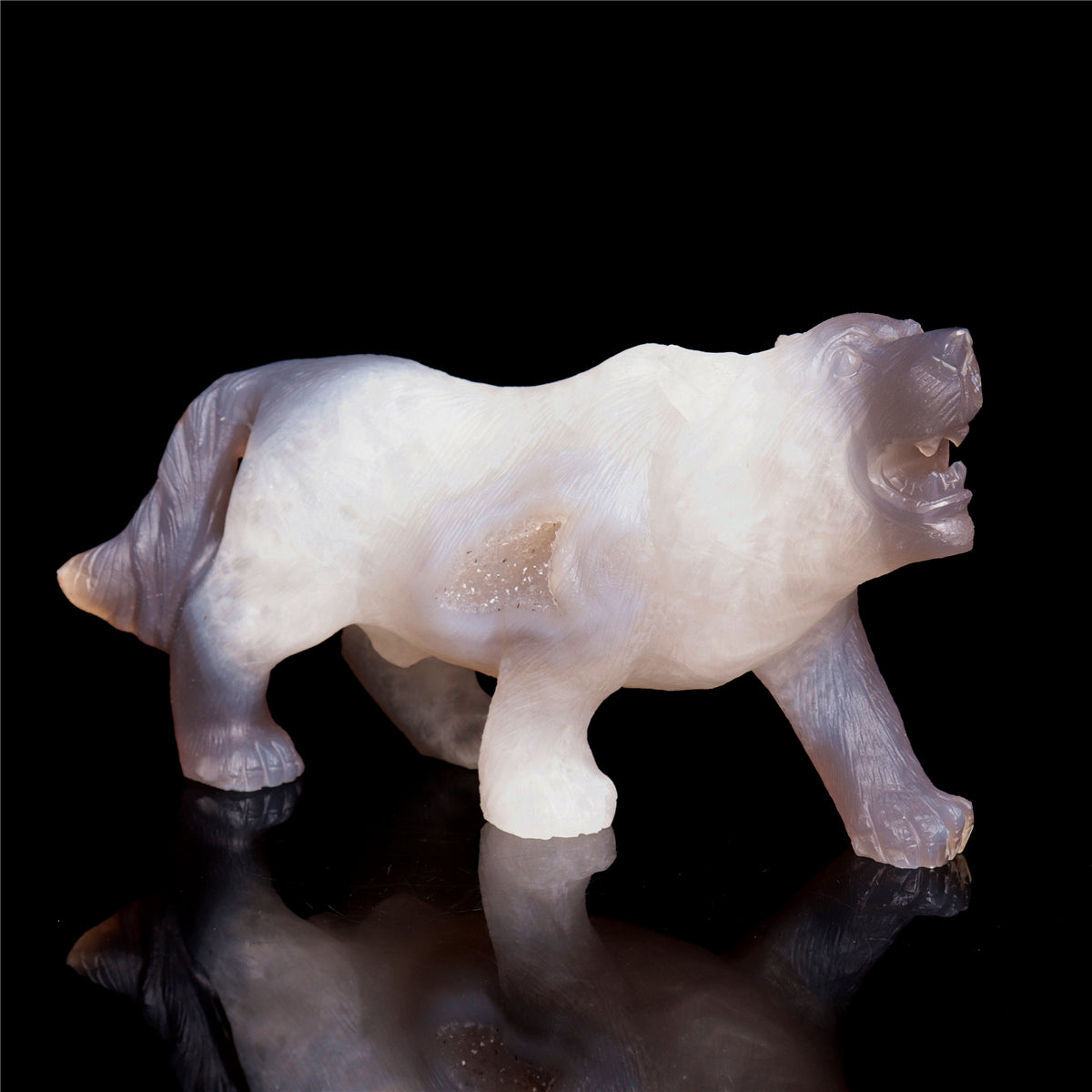 6" Druzy Agate Crystal Wolf Figurine Stone Animal Carvings