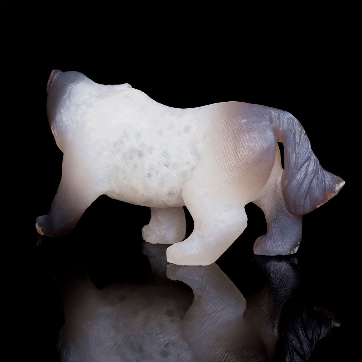 6" Druzy Agate Crystal Wolf Figurine Stone Animal Carvings
