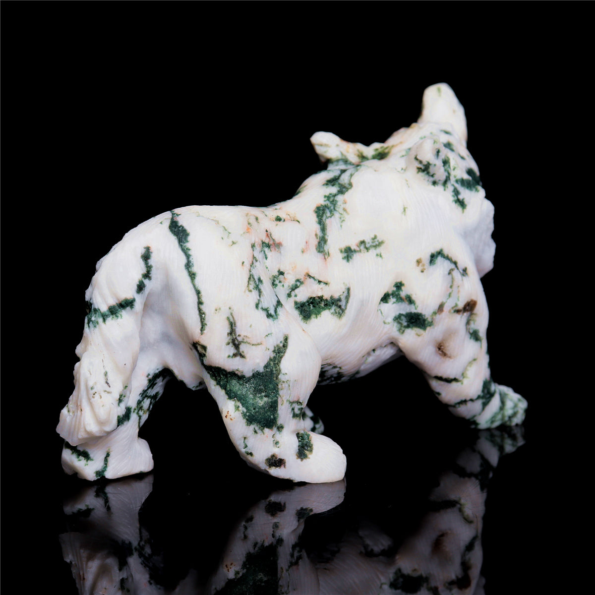 5.5" Moss Agate Crystal Wolf Figurine Stone Animal Carvings