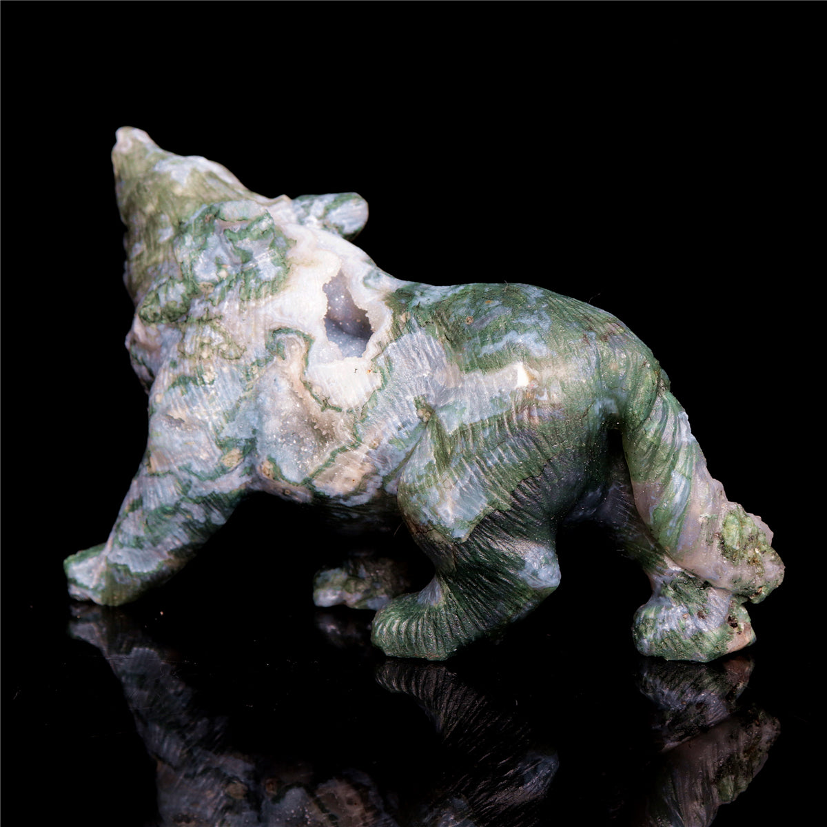 5" Moss Agate Crystal Wolf Figurine Stone Animal Carvings
