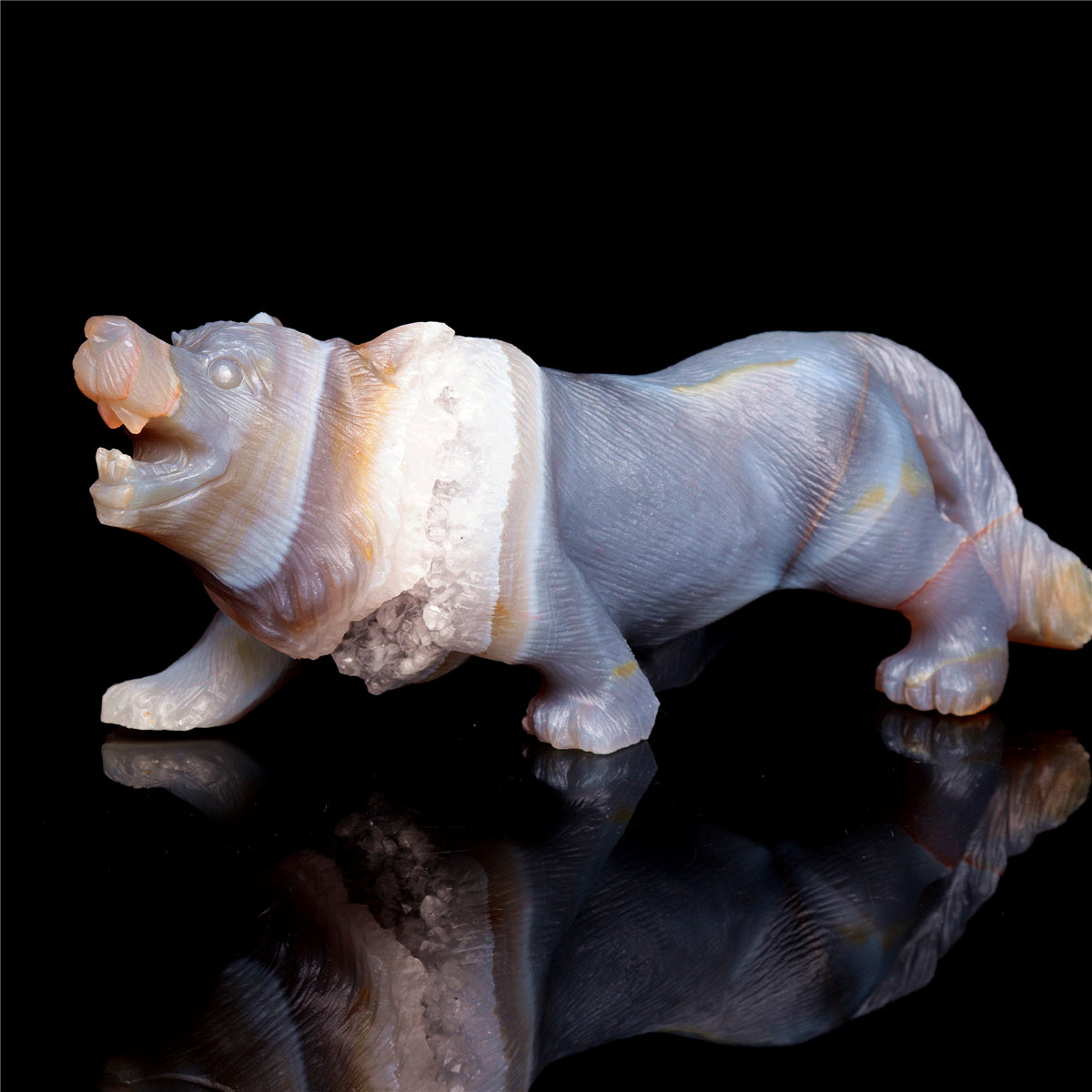 6.5" Druzy Agate Crystal Wolf Figurine Stone Animal Carvings