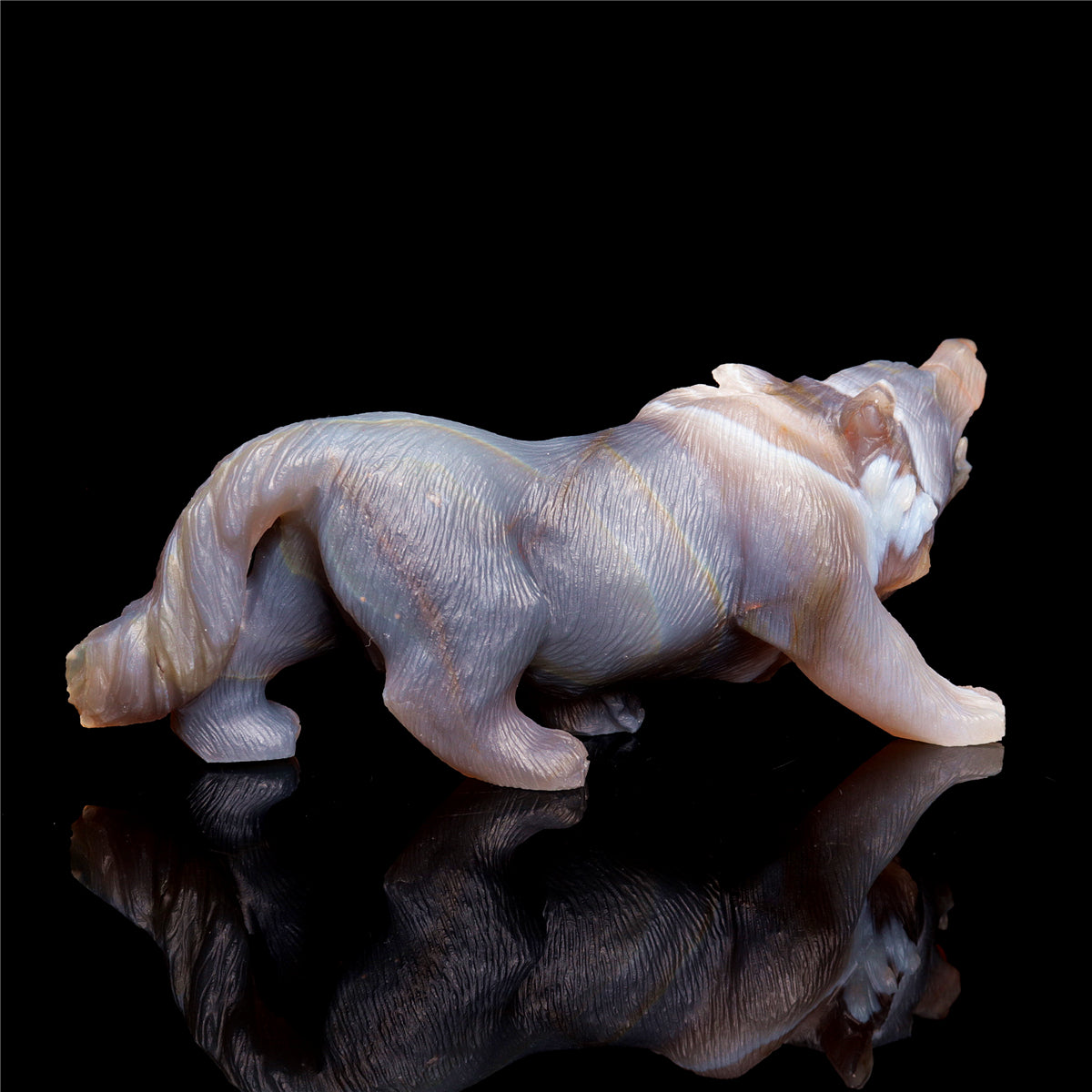 6.5" Druzy Agate Crystal Wolf Figurine Stone Animal Carvings