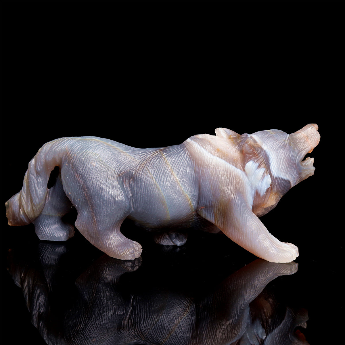 6.5" Druzy Agate Crystal Wolf Figurine Stone Animal Carvings