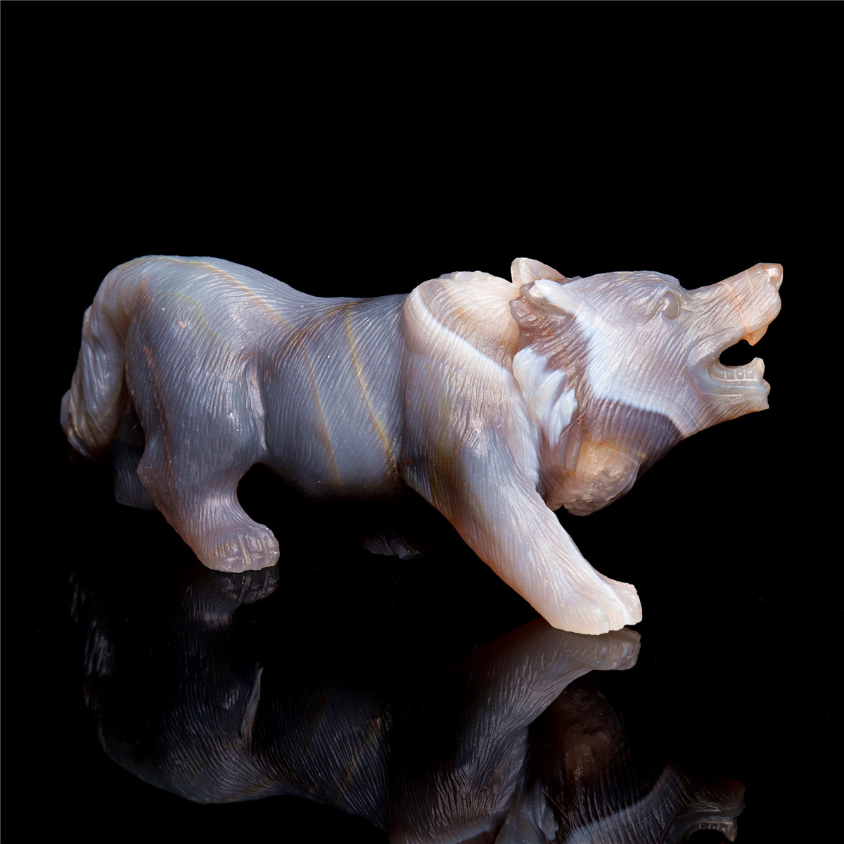 6.5" Druzy Agate Crystal Wolf Figurine Stone Animal Carvings
