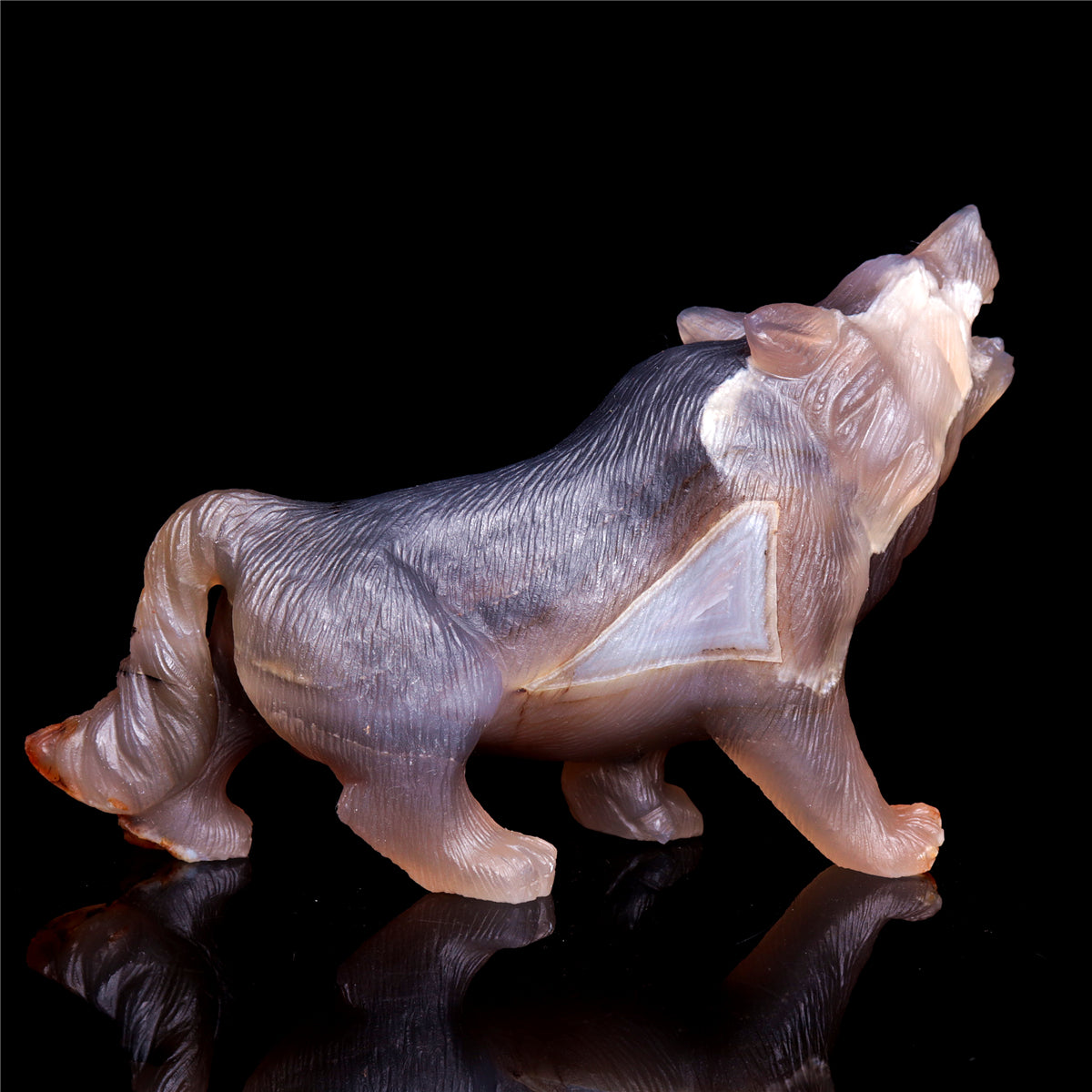 7" Druzy Agate Crystal Wolf Figurine Stone Animal Carvings