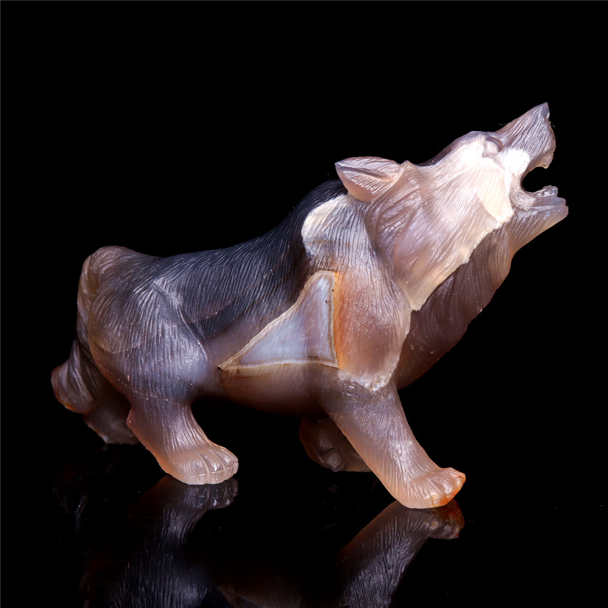 7" Druzy Agate Crystal Wolf Figurine Stone Animal Carvings