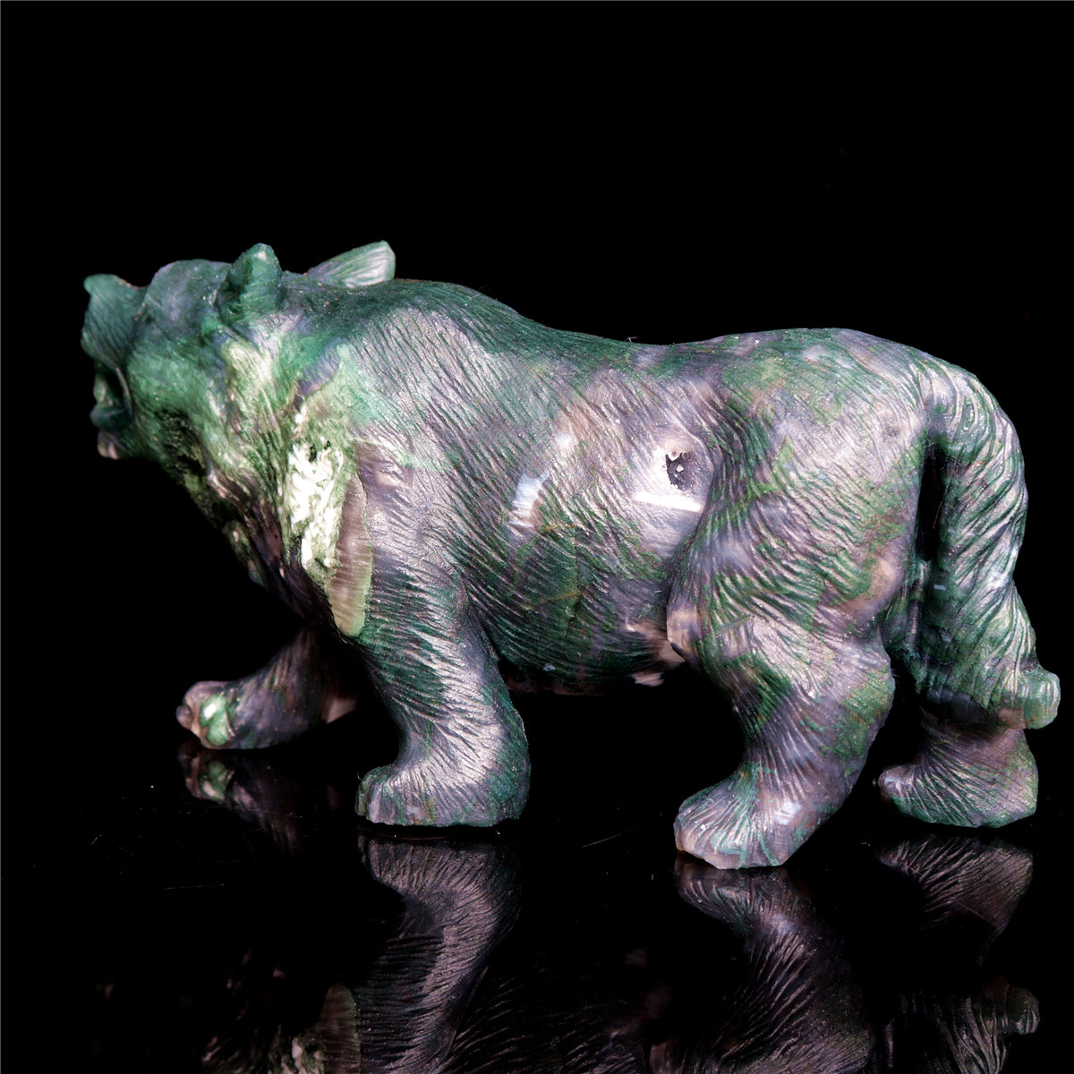 6" Moss Agate Crystal Wolf Figurine Stone Animal Carvings