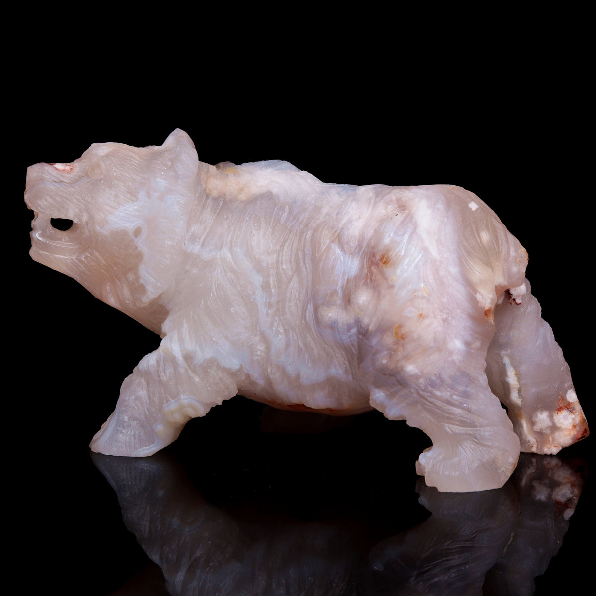 5" Flower Agate Crystal Bear Figurine Stone Animal Carvings