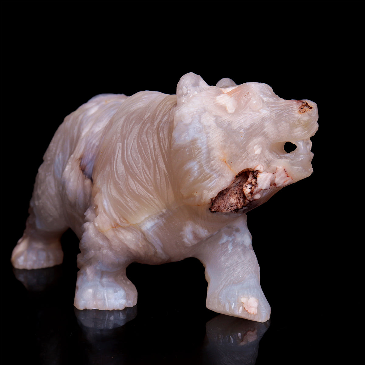 5" Flower Agate Crystal Bear Figurine Stone Animal Carvings