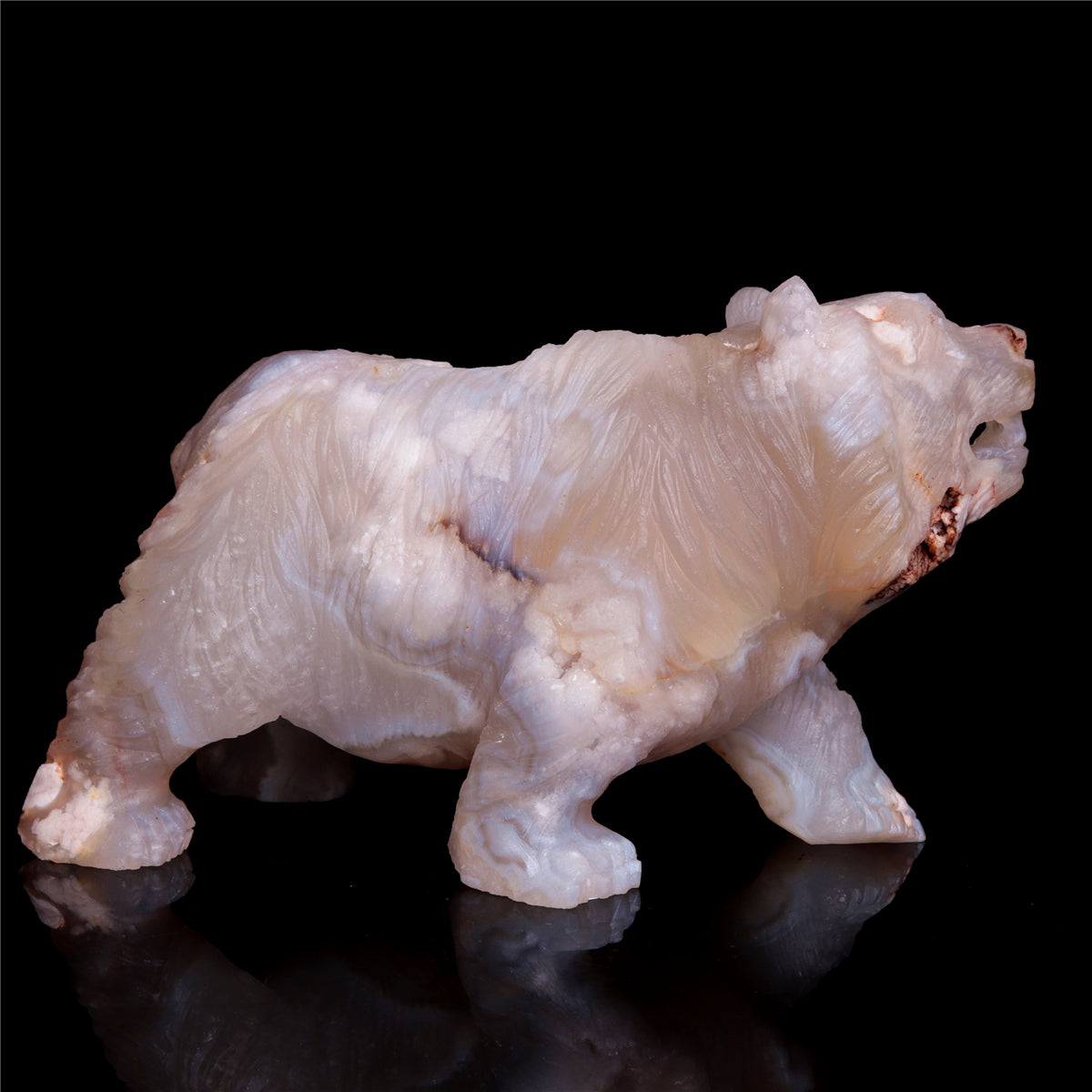 5" Flower Agate Crystal Bear Figurine Stone Animal Carvings