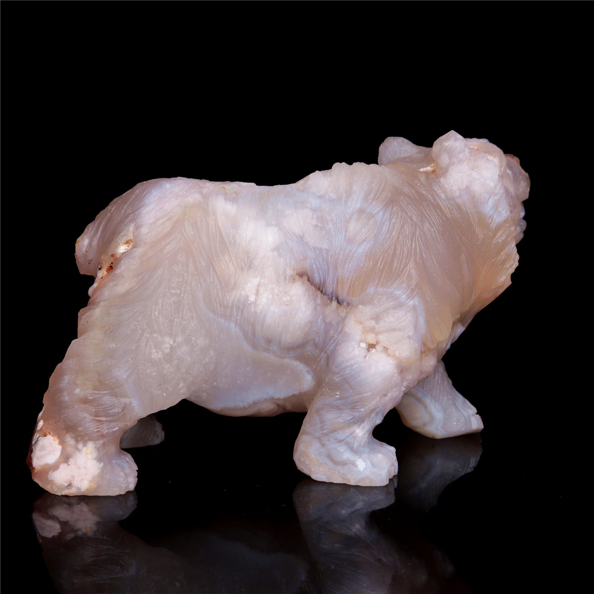 5" Flower Agate Crystal Bear Figurine Stone Animal Carvings