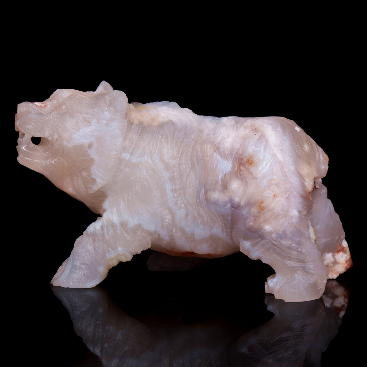 5" Flower Agate Crystal Bear Figurine Stone Animal Carvings