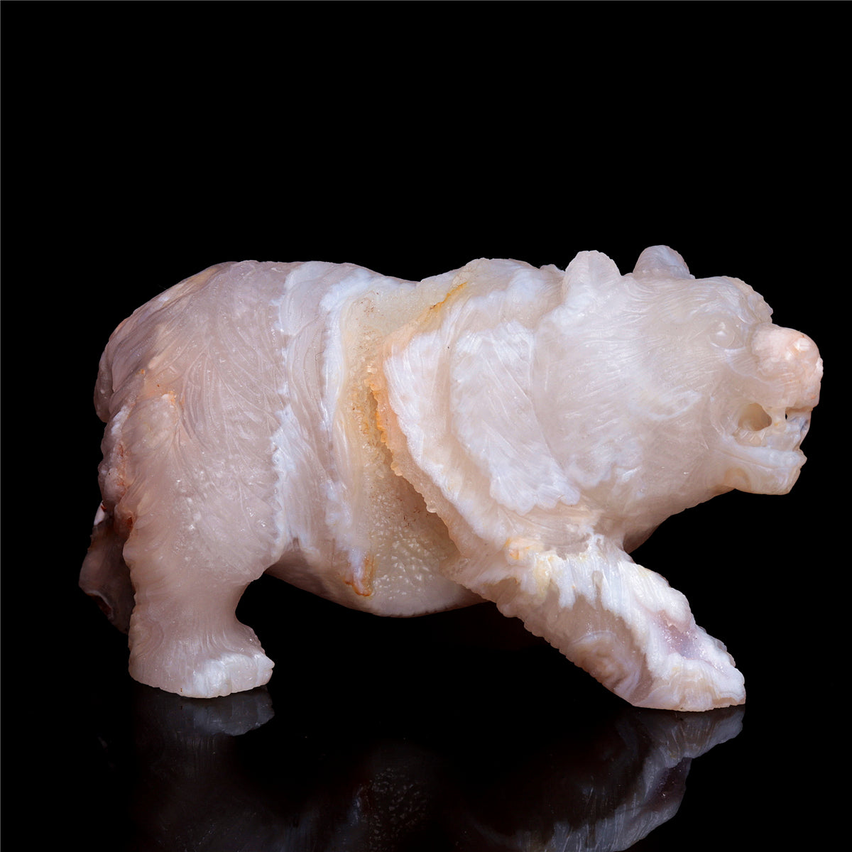 5" Flower Agate Crystal Bear Figurine Stone Animal Carvings