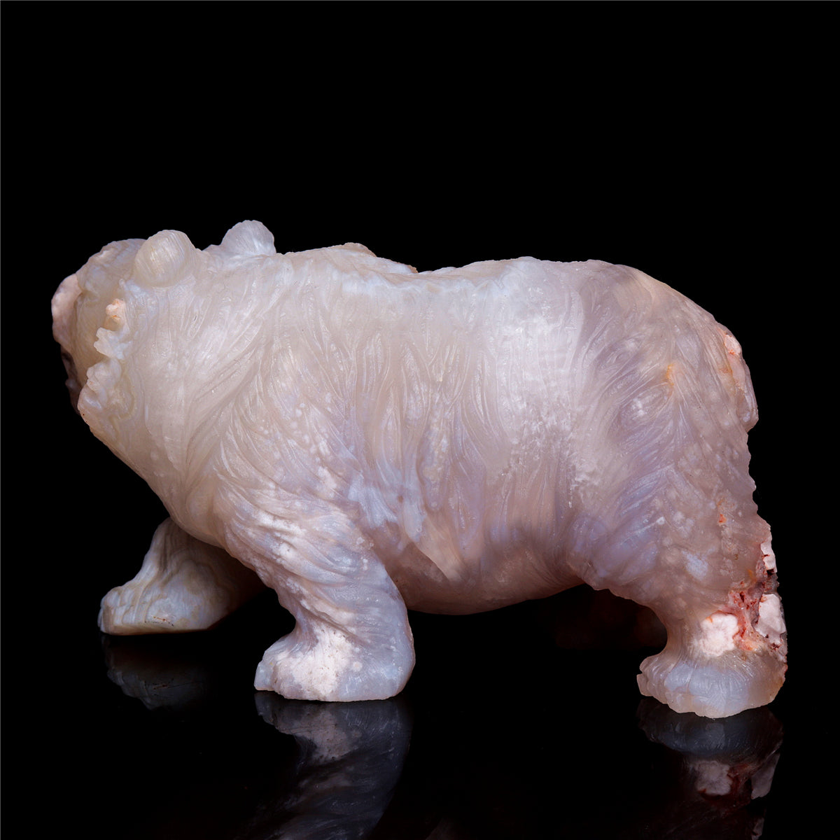 5" Flower Agate Crystal Bear Figurine Stone Animal Carvings