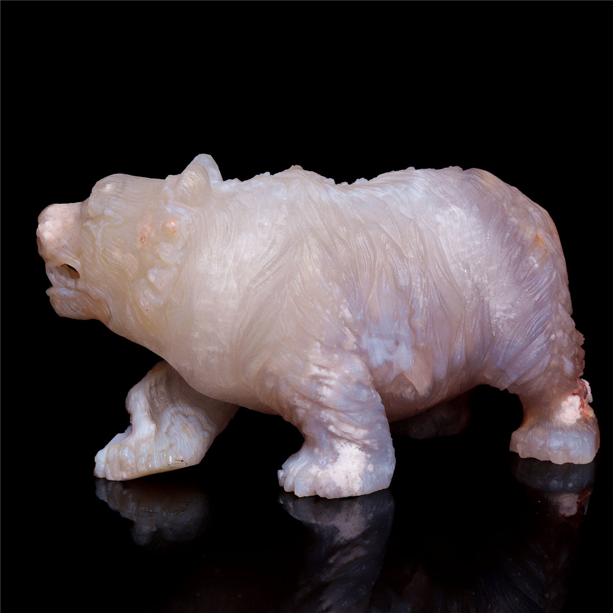 5" Flower Agate Crystal Bear Figurine Stone Animal Carvings